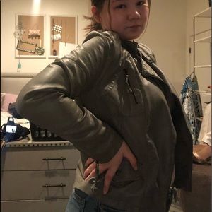 Max Studio Faux Gray Leather Jacket